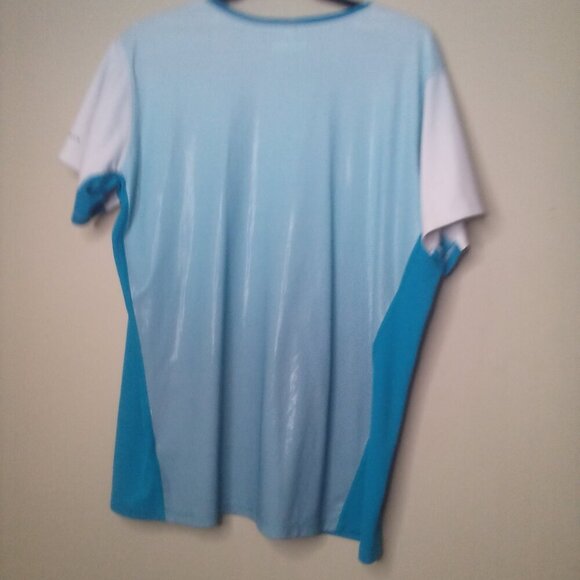 Columbia Shirt Women 1X Short Sleeve Active Athletic Omni-Shade Blue Teal White - Picture 6 of 16